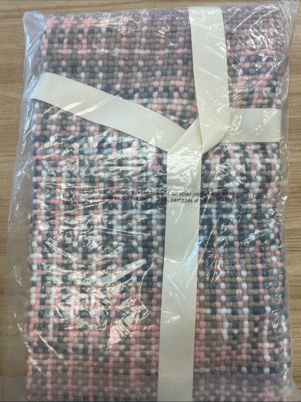 Demdaco Pink, Gray & Cream Woven Thread Throw